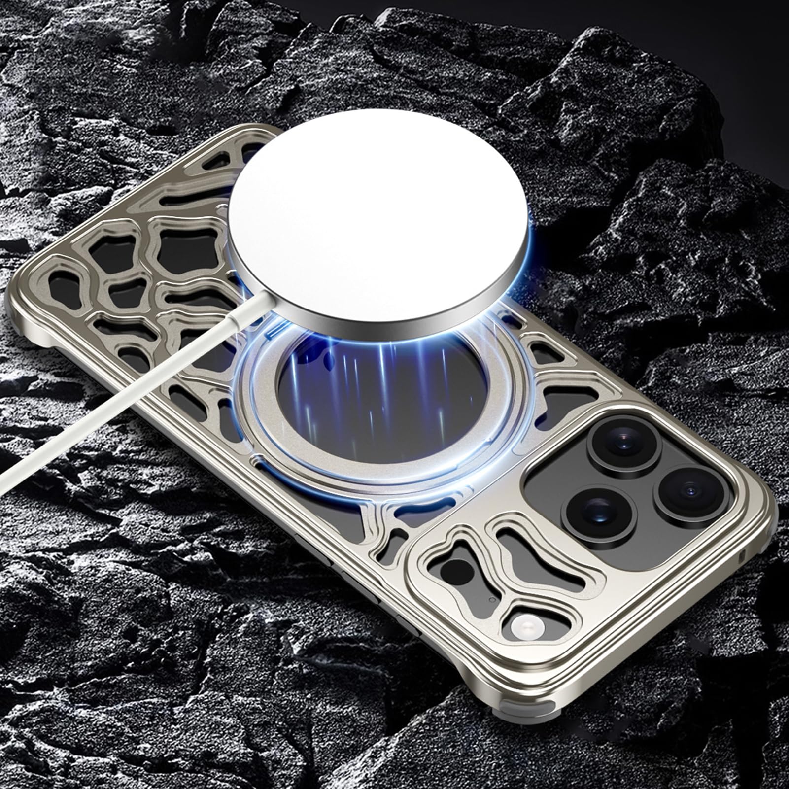 Metal iPhone 17 Case Aluminum Heat Dissipation Magnetic Ring Shockproof Cover
