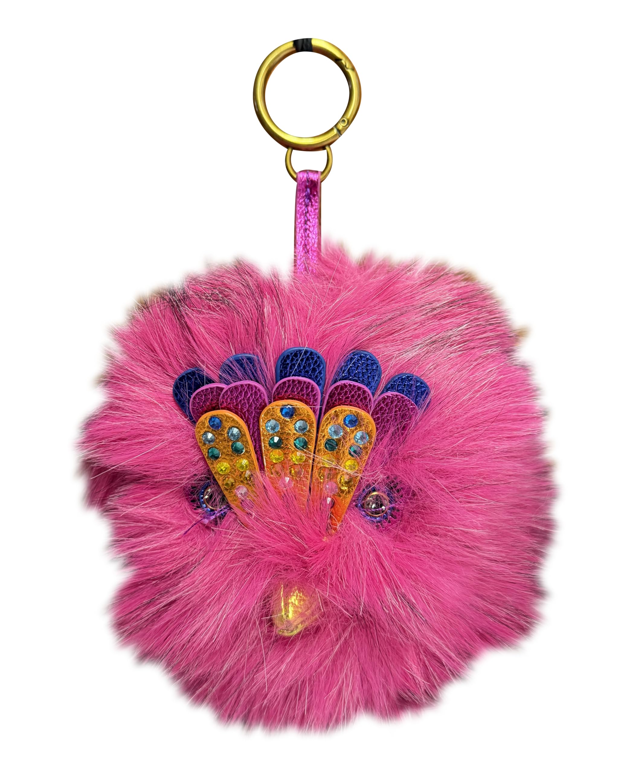 Fur Pom Pom Eagle Bag Charm Statement Keychain Handbag Accessory