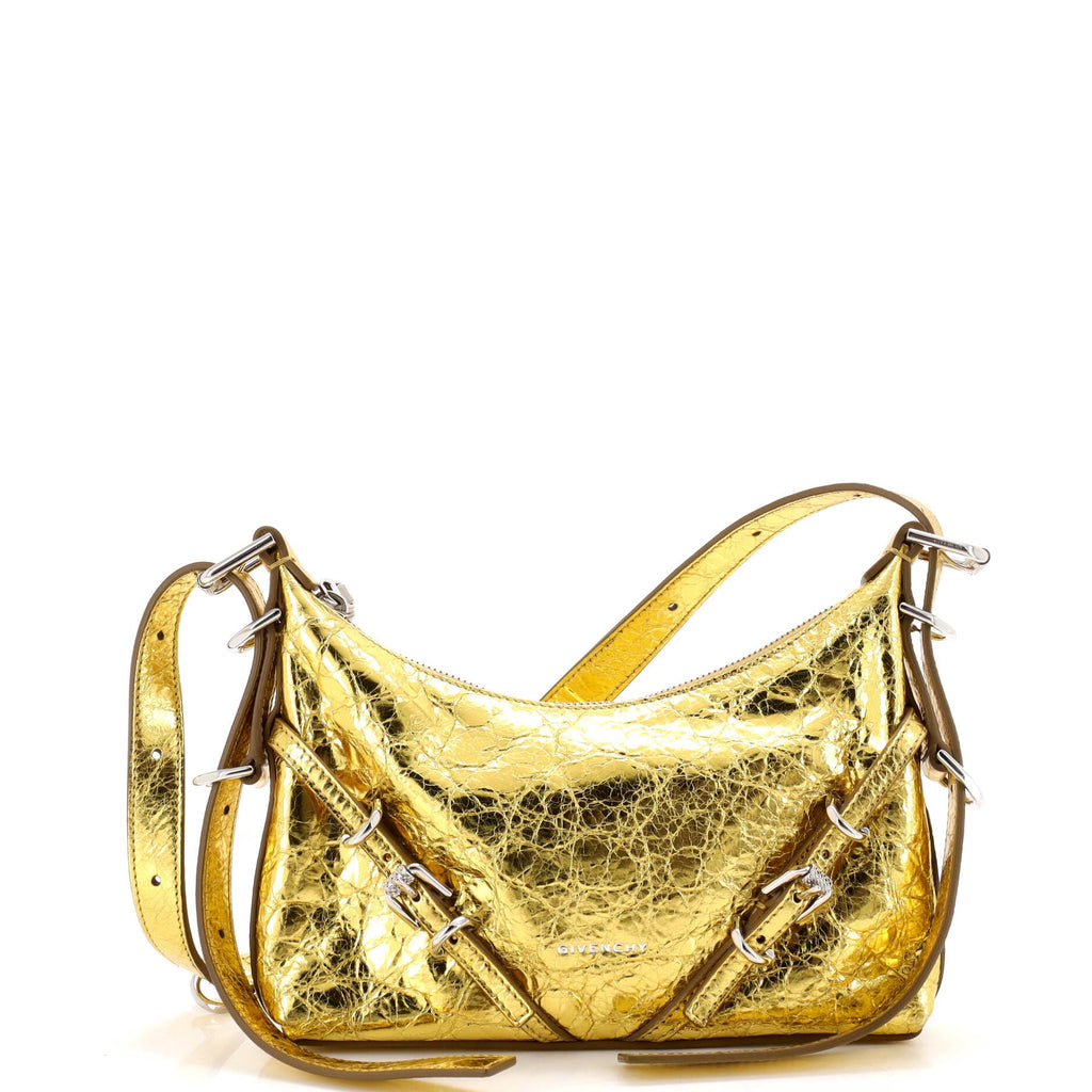 Pre Loved Metallic Leather Mini Shoulder Bag Gold