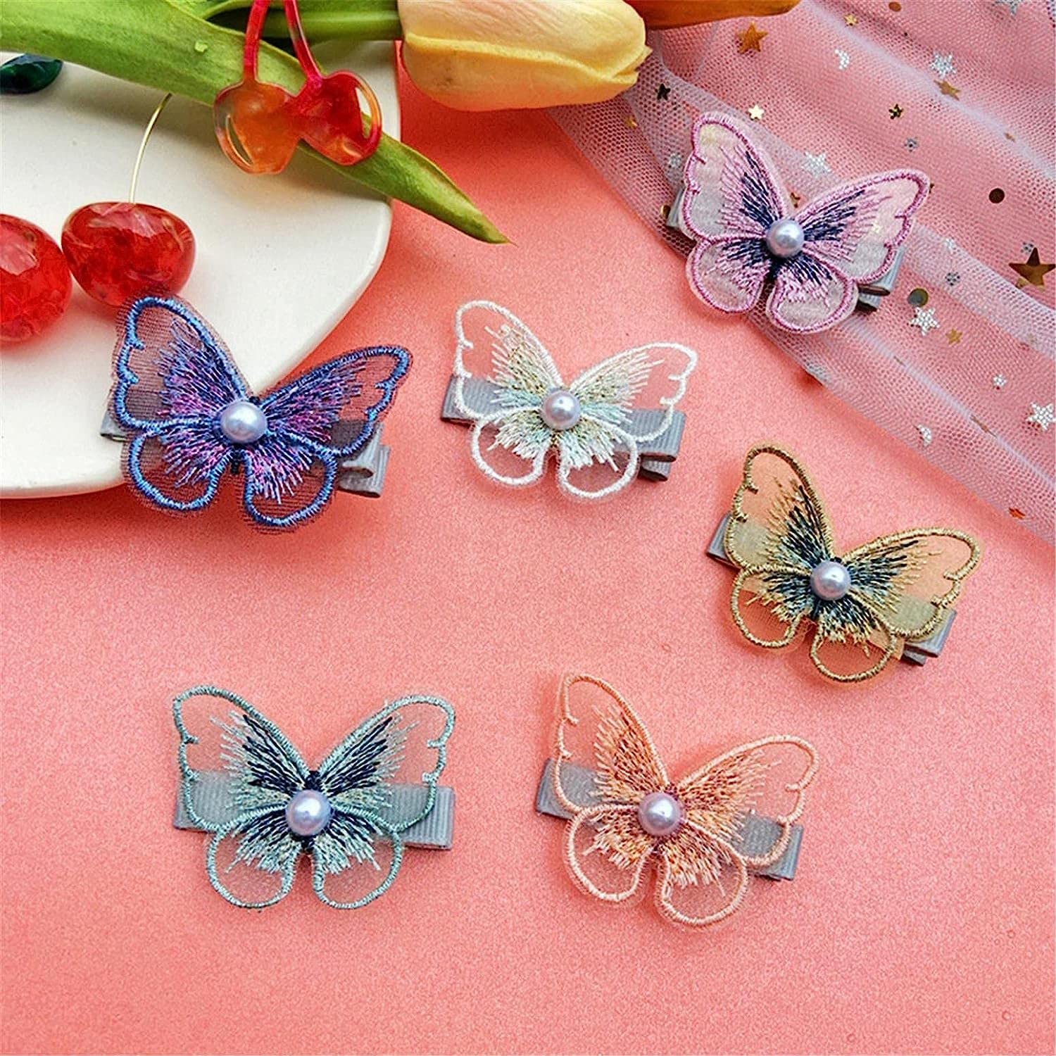 Butterfly Chiffon Hair Clips Beaded Hair Pins Hair Accessories Girls Kids