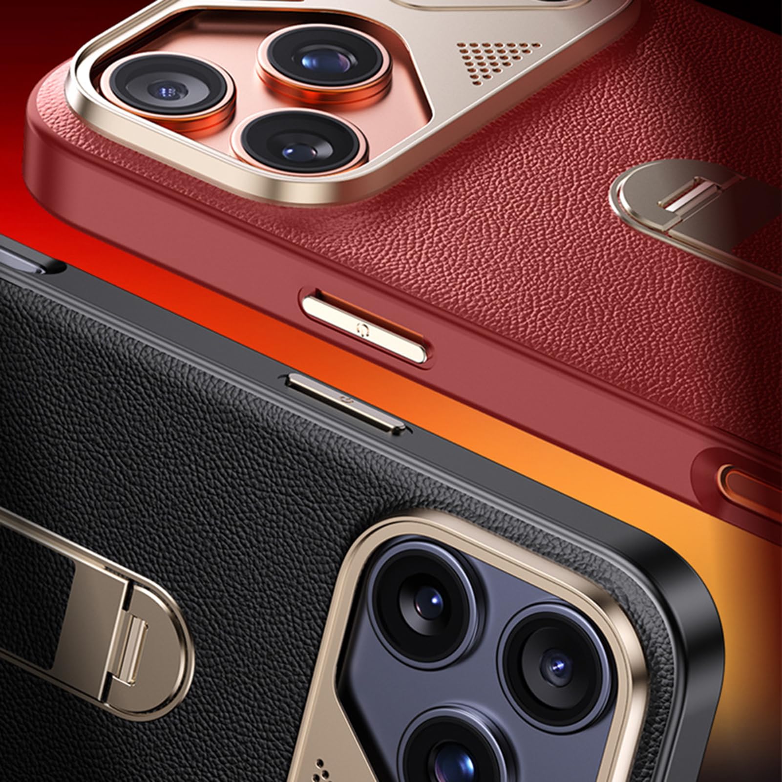 Slim Leather Plating iPhone 17 Case Adjustable Stand Lens Protection Shockproof Cover