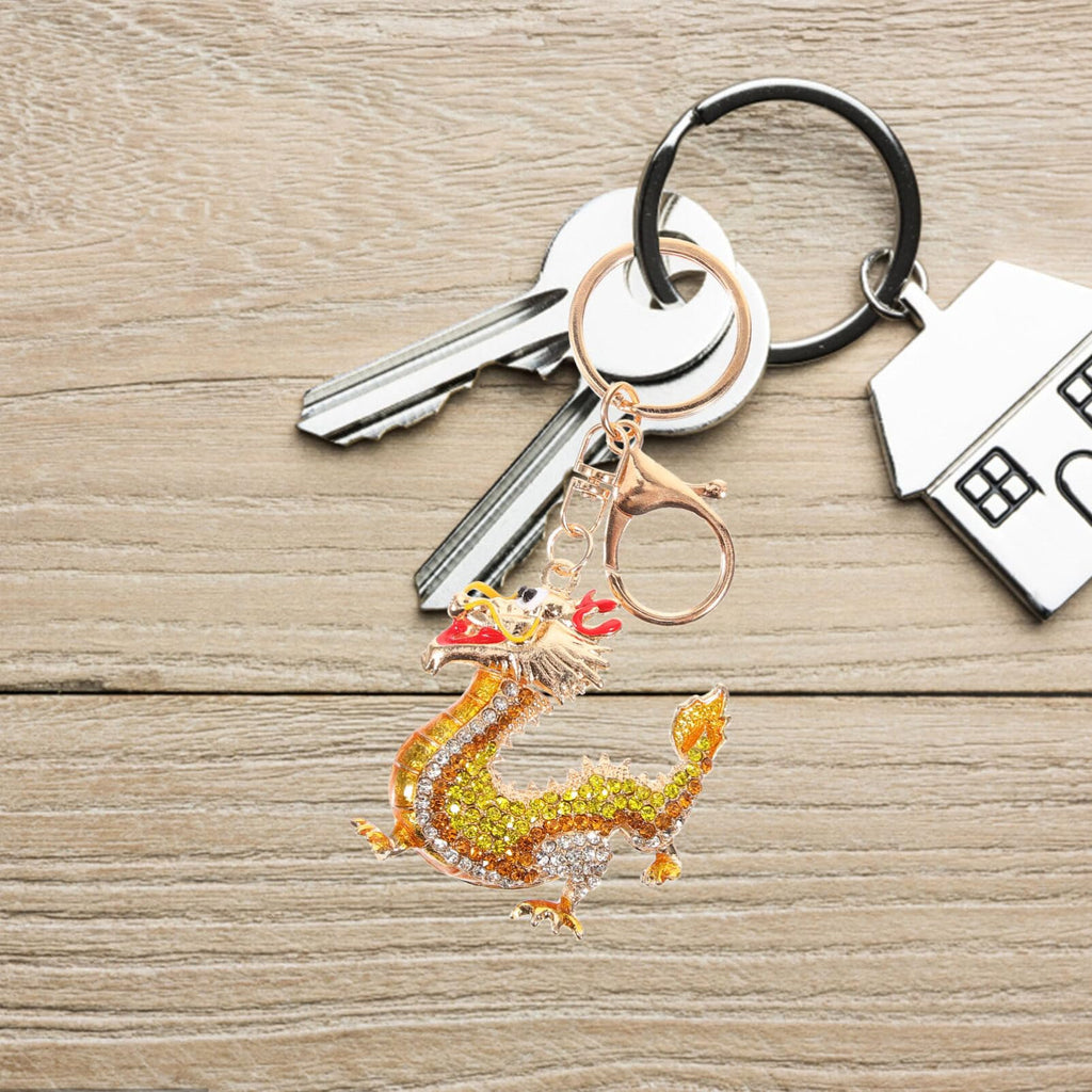 Rhinestone Zodiac Dragon Keychain Feng Shui Luck Wealth Charm