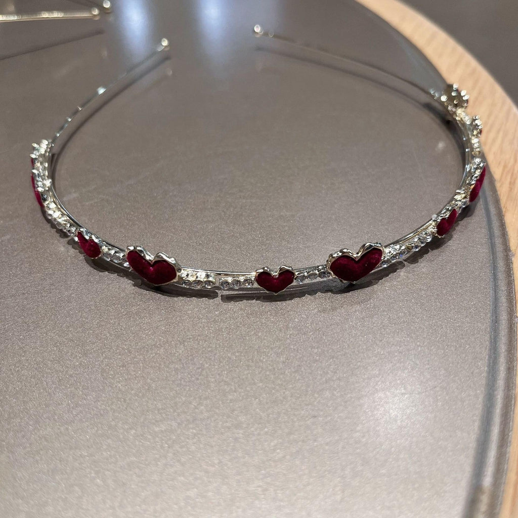 Rhinestone Love Pearl Headband Alloy Thin Hairband Women