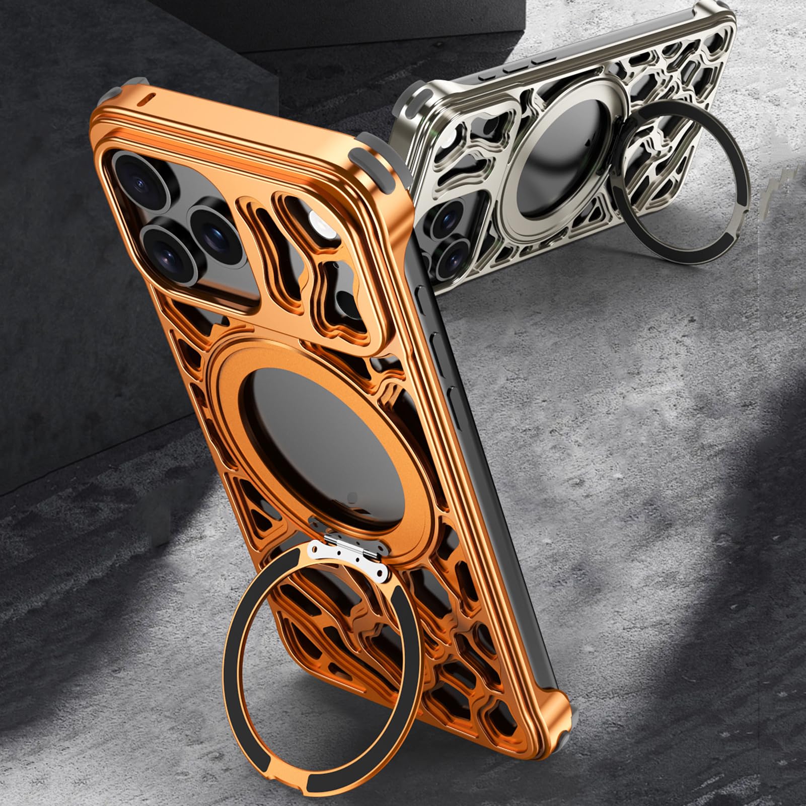 Metal iPhone 17 Case Aluminum Heat Dissipation Magnetic Ring Shockproof Cover