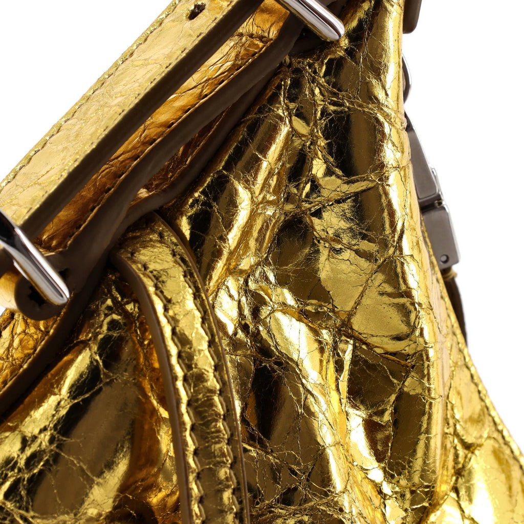 Pre Loved Metallic Leather Mini Shoulder Bag Gold