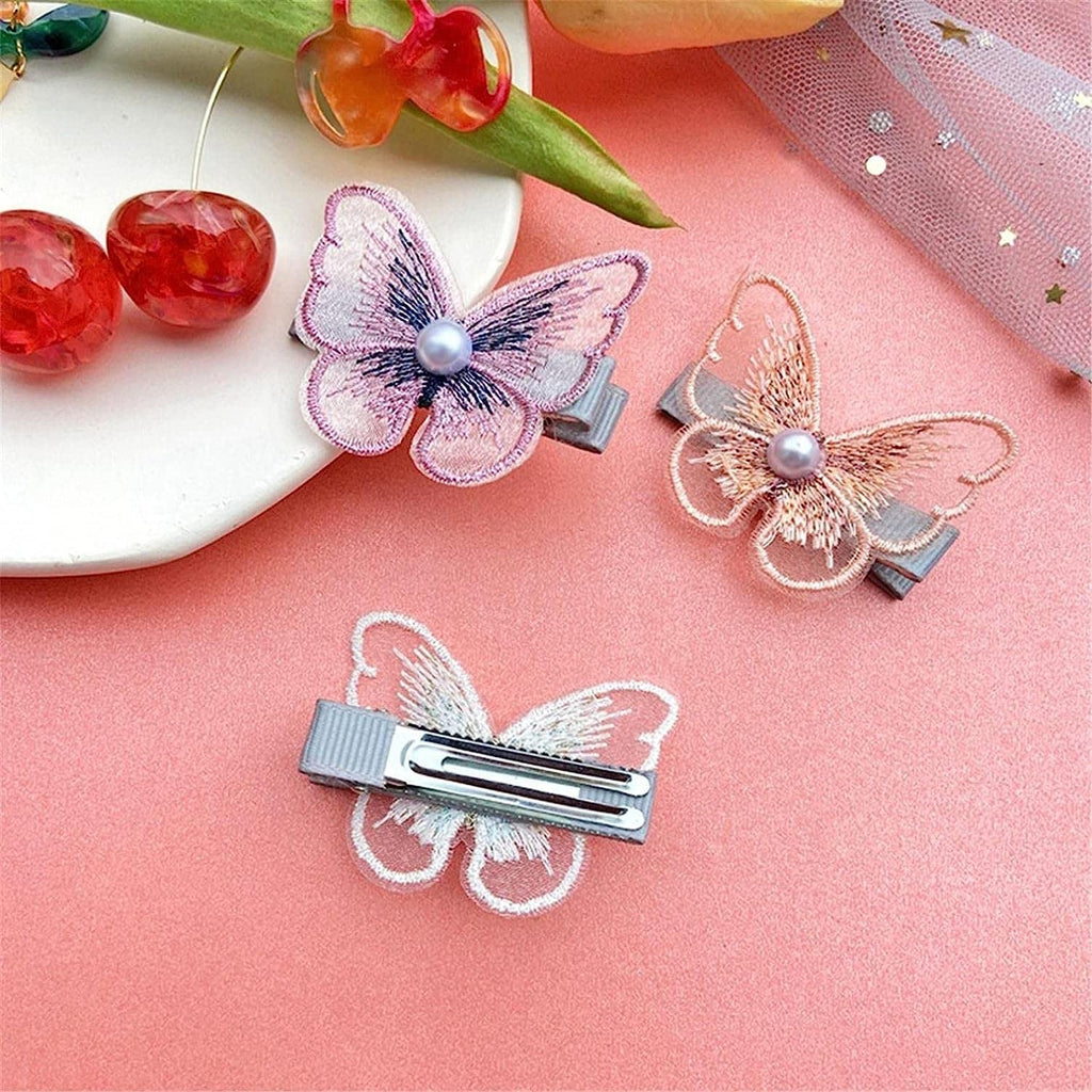Butterfly Chiffon Hair Clips Beaded Hair Pins Hair Accessories Girls Kids
