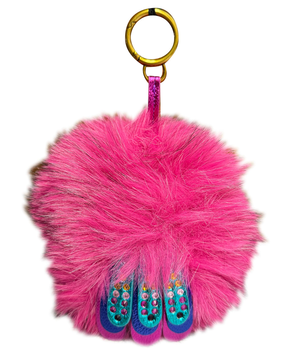 Fur Pom Pom Eagle Bag Charm Statement Keychain Handbag Accessory
