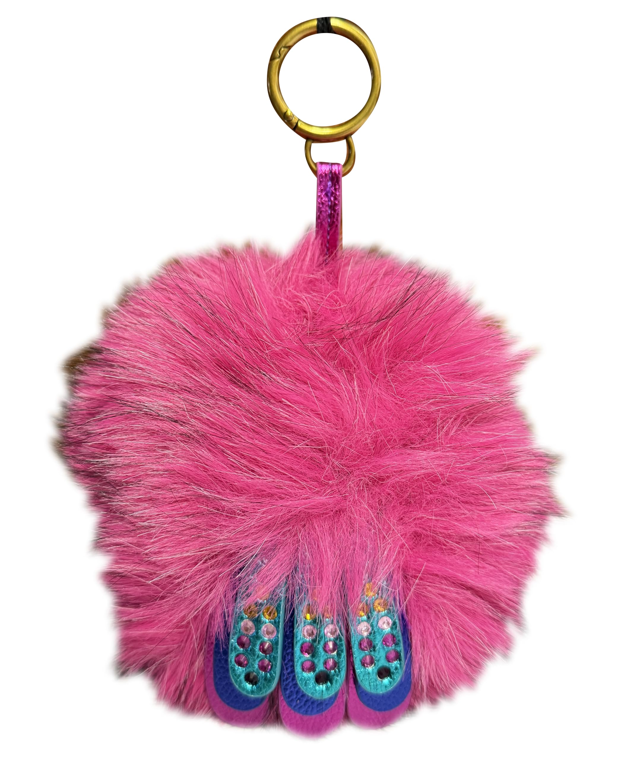 Fur Pom Pom Eagle Bag Charm Statement Keychain Handbag Accessory