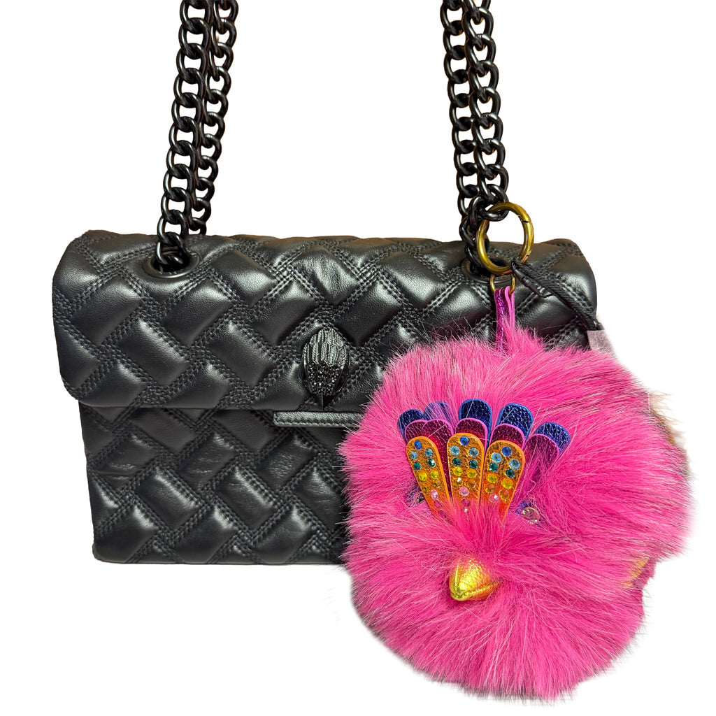 Fur Pom Pom Eagle Bag Charm Statement Keychain Handbag Accessory