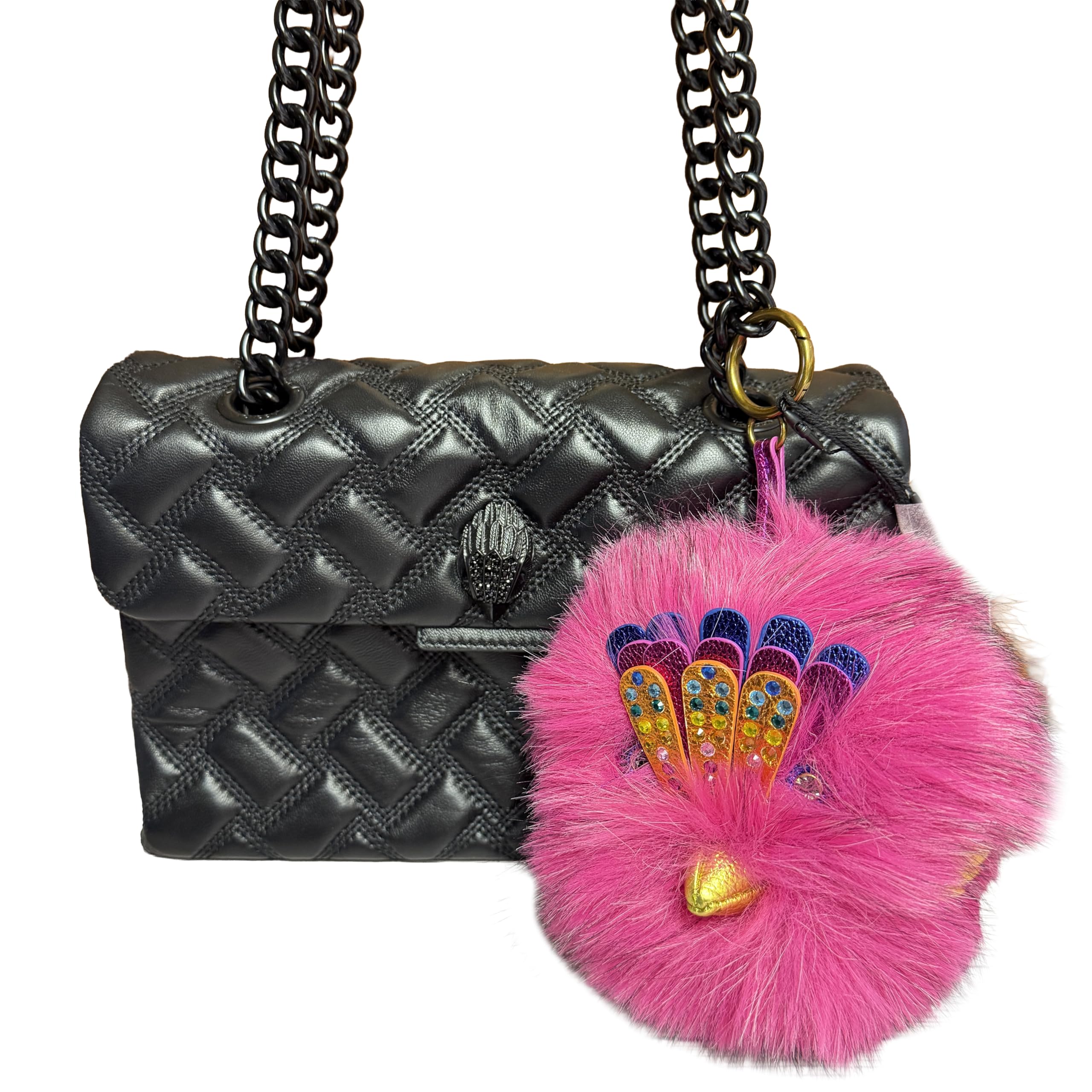 Fur Pom Pom Eagle Bag Charm Statement Keychain Handbag Accessory