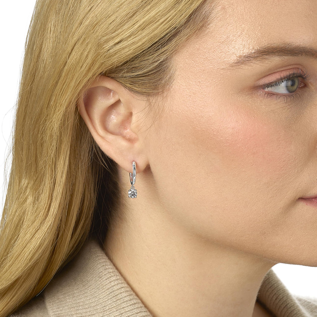 14K Gold Lab Diamond Huggie Drop Hoop Earrings