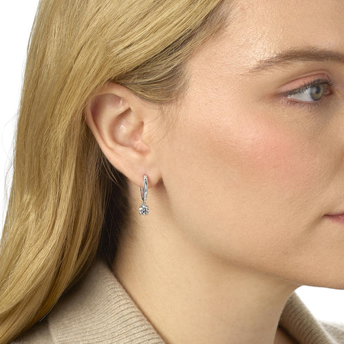 14K Gold Lab Diamond Huggie Drop Hoop Earrings