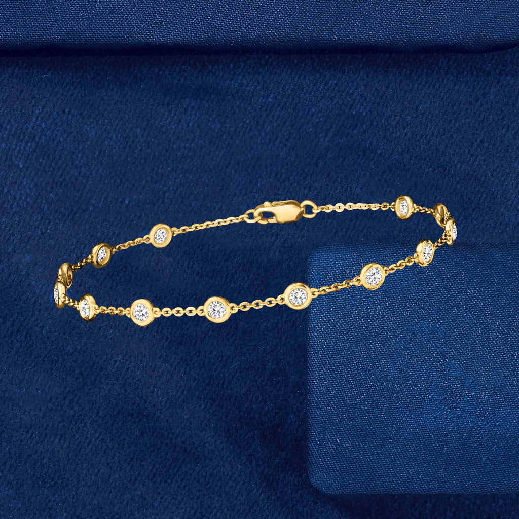 Minimal Bezel Set Diamond Station Link Bracelet
