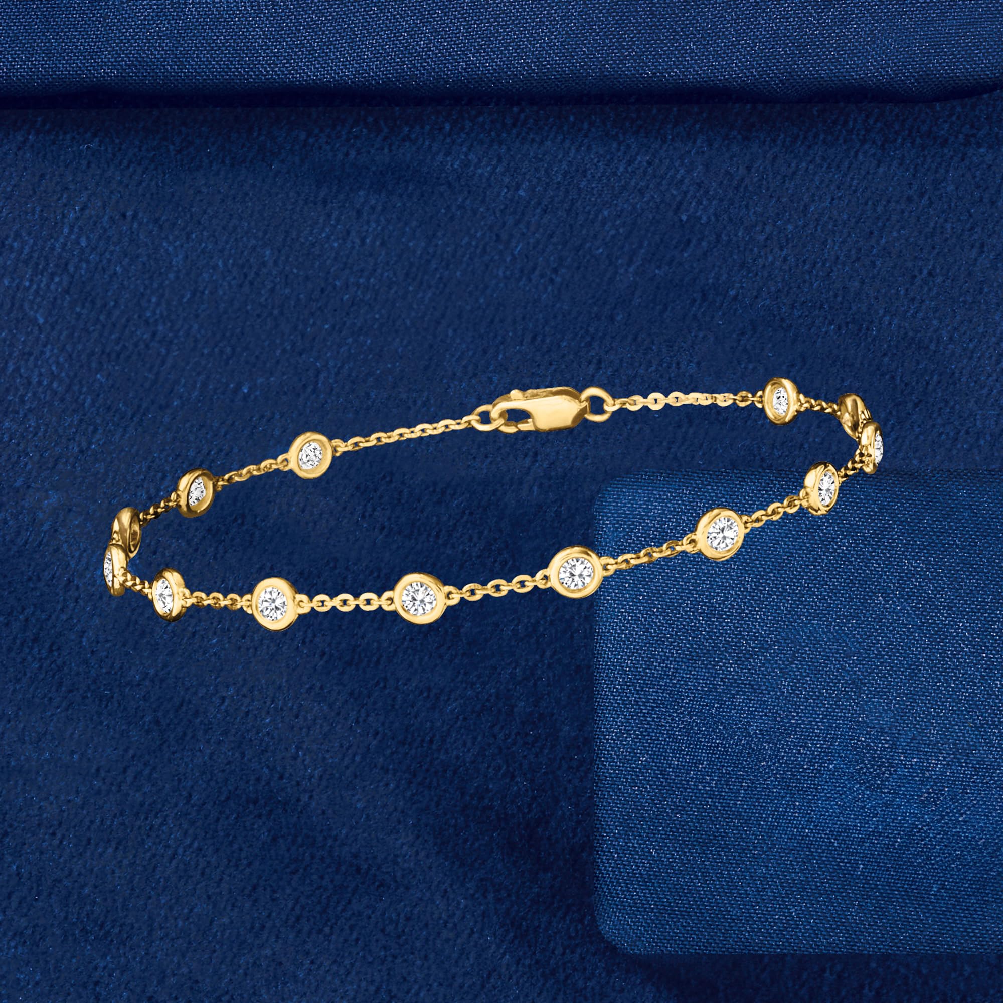 Minimal Bezel Set Diamond Station Link Bracelet
