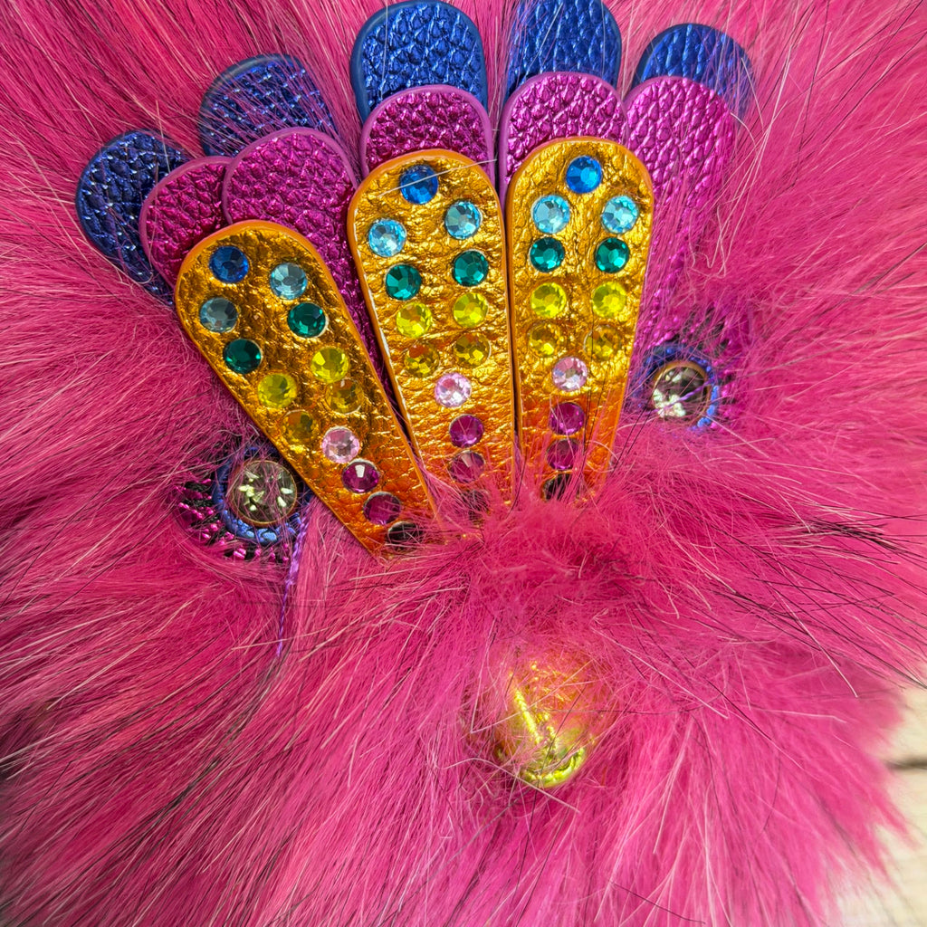Fur Pom Pom Eagle Bag Charm Statement Keychain Handbag Accessory