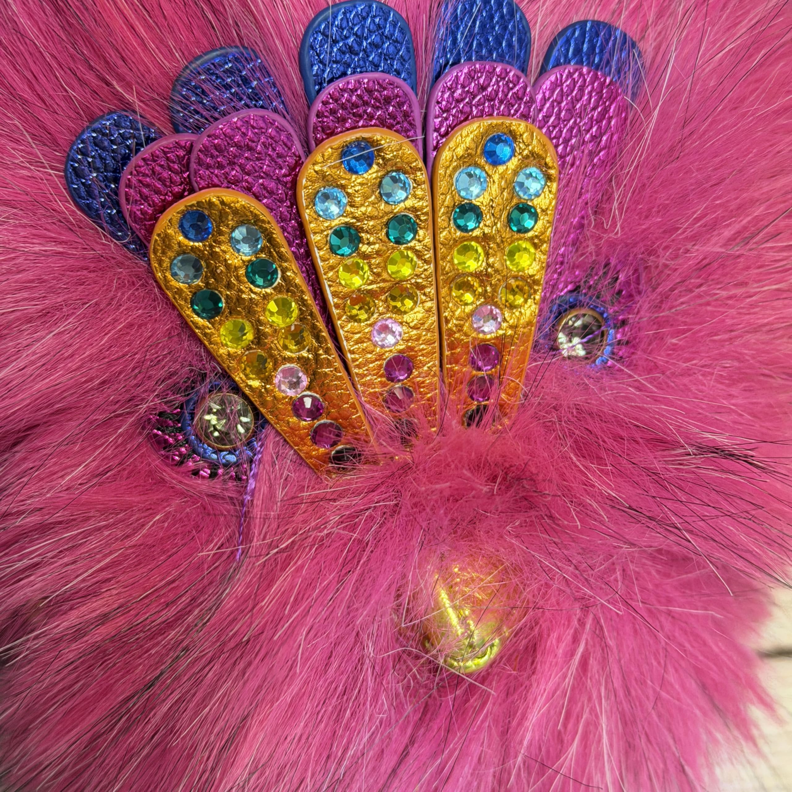 Fur Pom Pom Eagle Bag Charm Statement Keychain Handbag Accessory