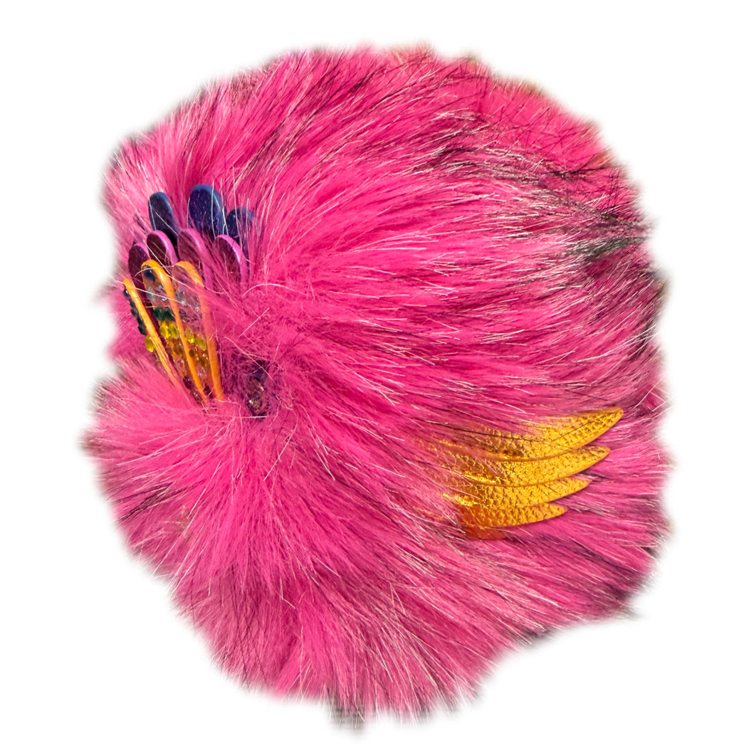 Fur Pom Pom Eagle Bag Charm Statement Keychain Handbag Accessory